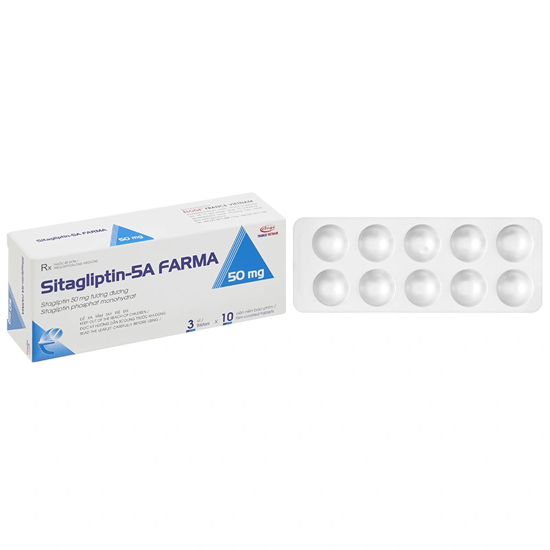 Sitagliptin - 5A Farma 50mg kiểm soát đường huyết ở bệnh đái tháo đường type 2 (3 vỉ x 10 viên) - 